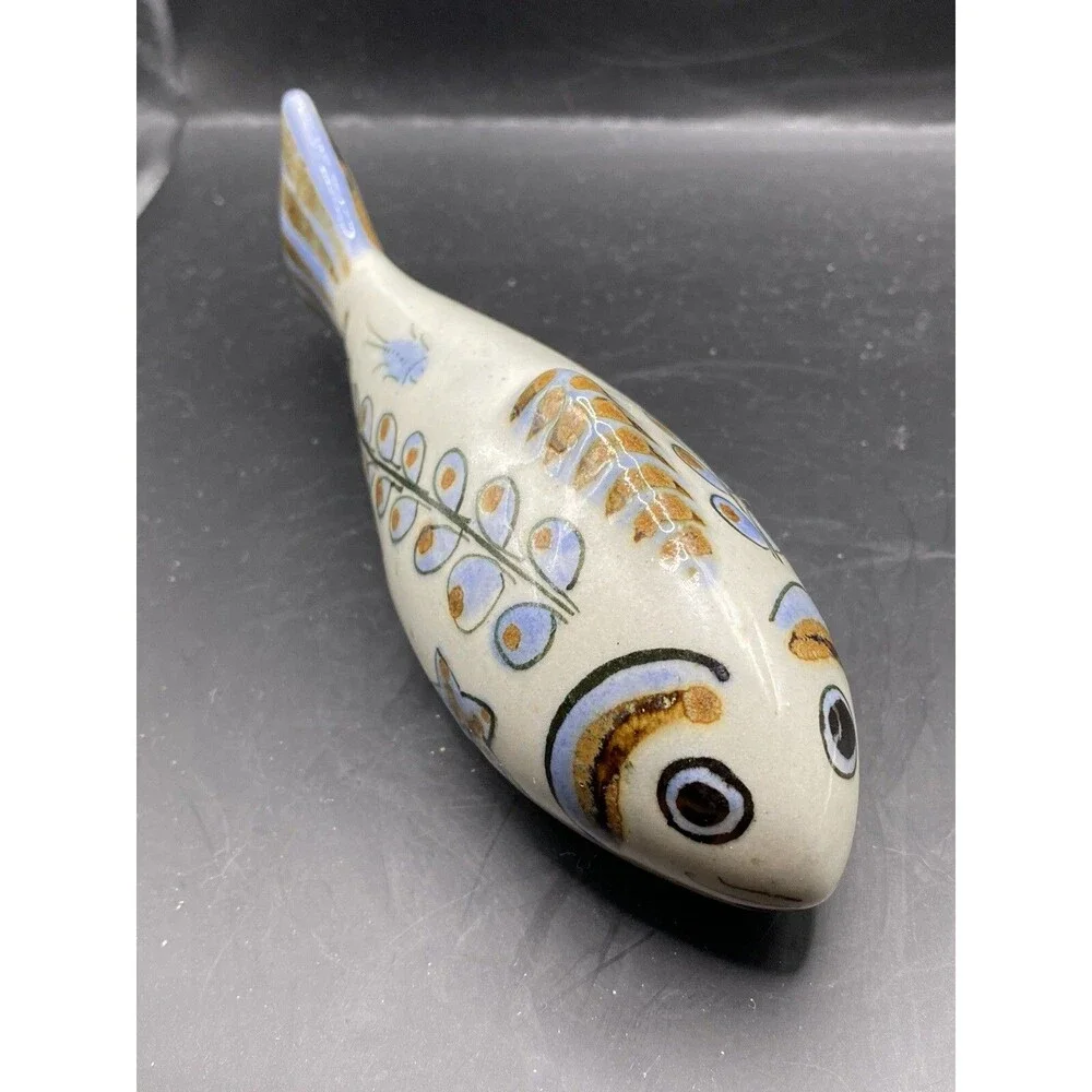 Mexican Art Pottery Ceramic Fish Signed 7” x 3.5” Tonala